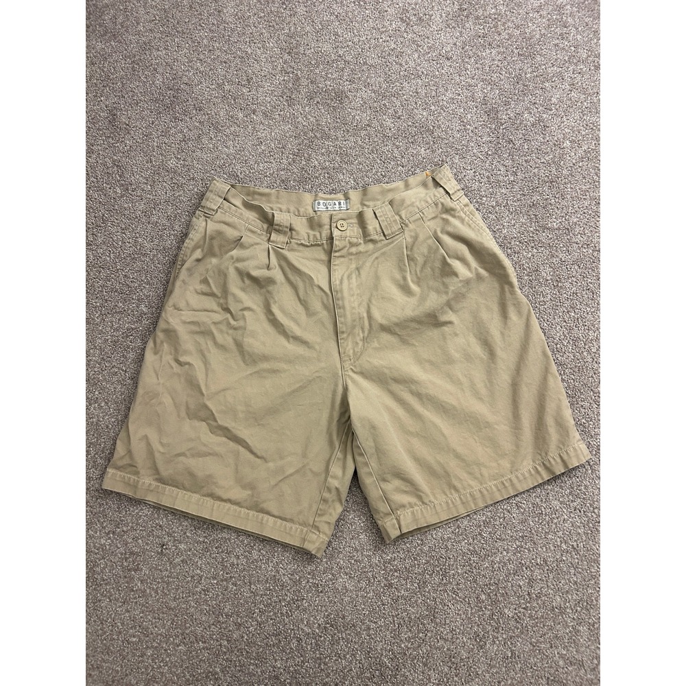 VTG Bogari Chino Shorts Mens 34 Khaki Tan Excellent Pleated Cotton Canvas Italy
